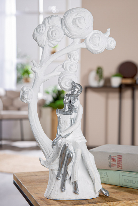 Figurină, Copac, pereche, Arborele iubirii, Polirășină, albă, PU 1, L. 10,5 cm, L. 20,5 cm, H. 39,5 cm [5]