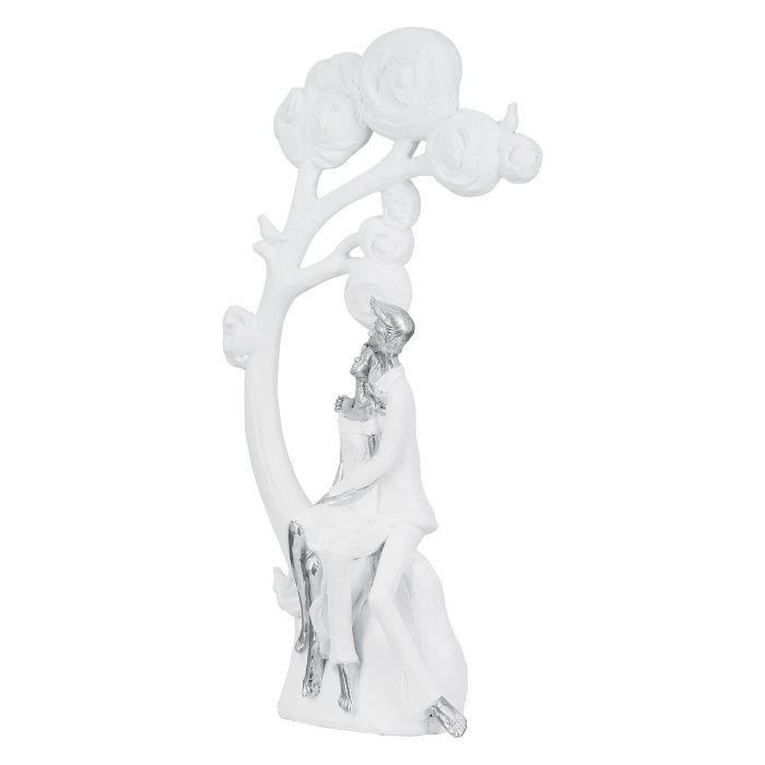 Figurină, Copac, pereche, Arborele iubirii, Polirășină, albă, PU 1, L. 10,5 cm, L. 20,5 cm, H. 39,5 cm [2]