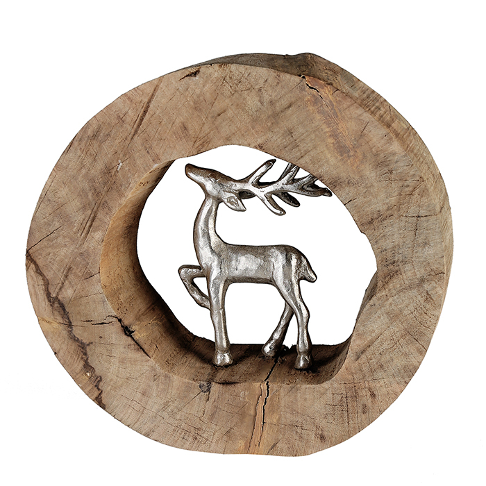 Figurina Deer lemn mango aluminiu, 30x28x7 cm GILDE