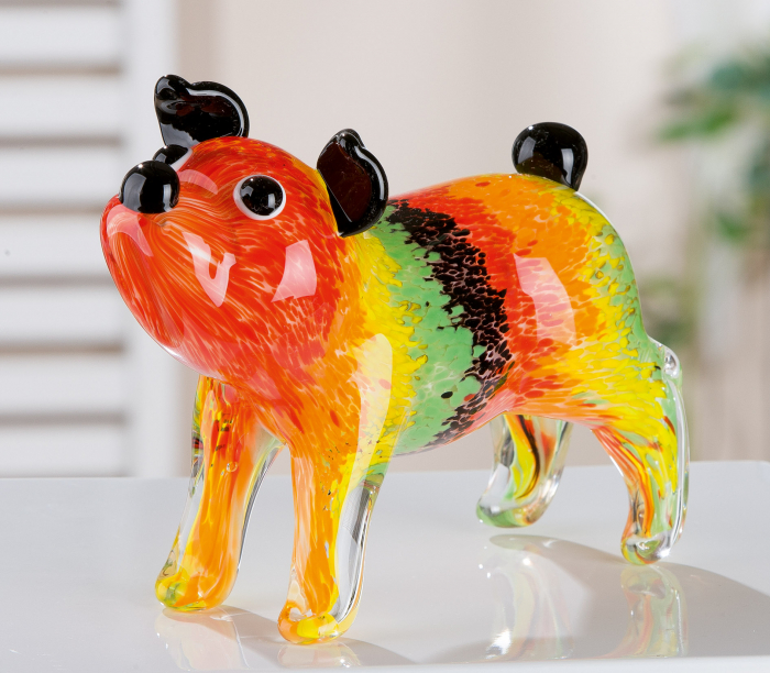 Figurina Dog, sticla, multicolor, 24x16x9 cm