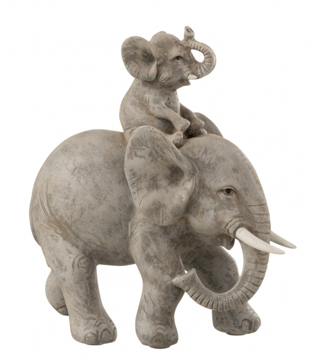 Figurina Elephant On Back, Rasina, Gri, 17.5x8x18.5 cm