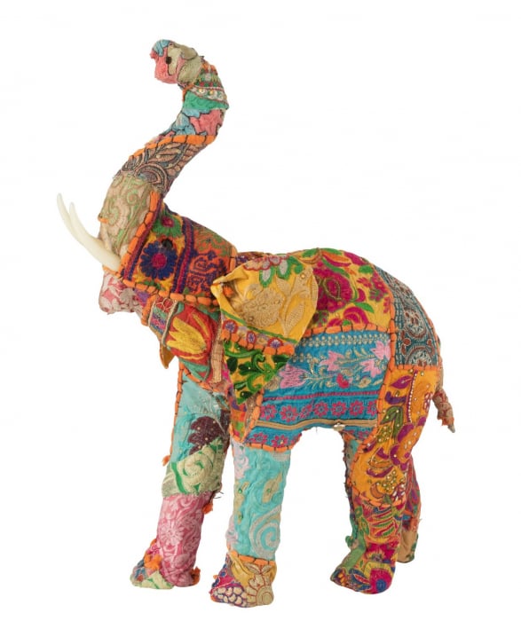 Figurina Elephant Trunk Up, Textile, Multicolor, 41.5x18x47 cm