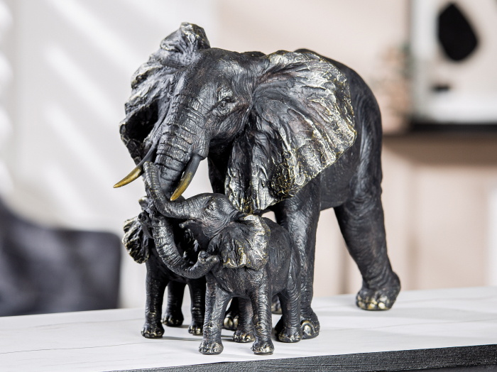 Figurina familie de elefanti, compozit, gri, 39.5x26.5x18.5 cm