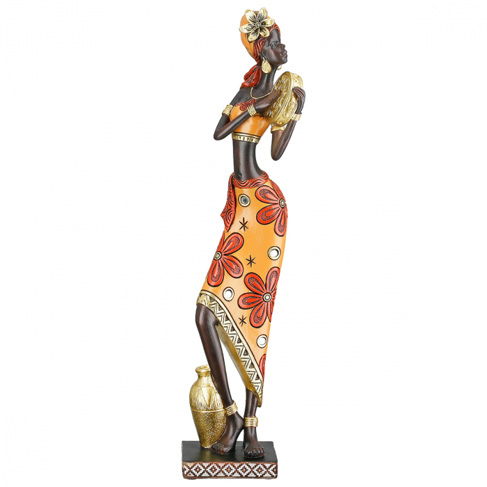Figurină, Femeie, African Beat, Motiv muzician, Polirășină, maro, PU 2, L. 6,5 cm, L. 8 cm, H. 40 cm [1]