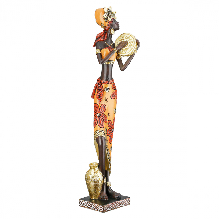 Figurină, Femeie, African Beat, Motiv muzician, Polirășină, maro, PU 2, L. 6,5 cm, L. 8 cm, H. 40 cm [2]