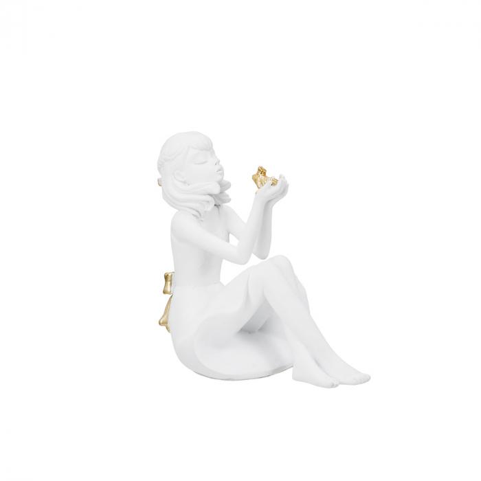 Figurină, Femeie, Regele broaștei, Polirășină, albă, PU 2, L. 9,5 cm, L. 8 cm, H. 10,5 cm [1]