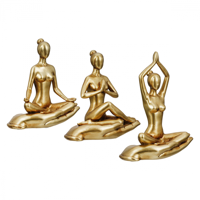 Figurină, Femeie yoga, Motiv femeie, motiv yoga, Polyresin, auriu, PU 3, 3 buc. asortate, L. 7,5 cm, L. 16 cm, H. 21 cm [1]