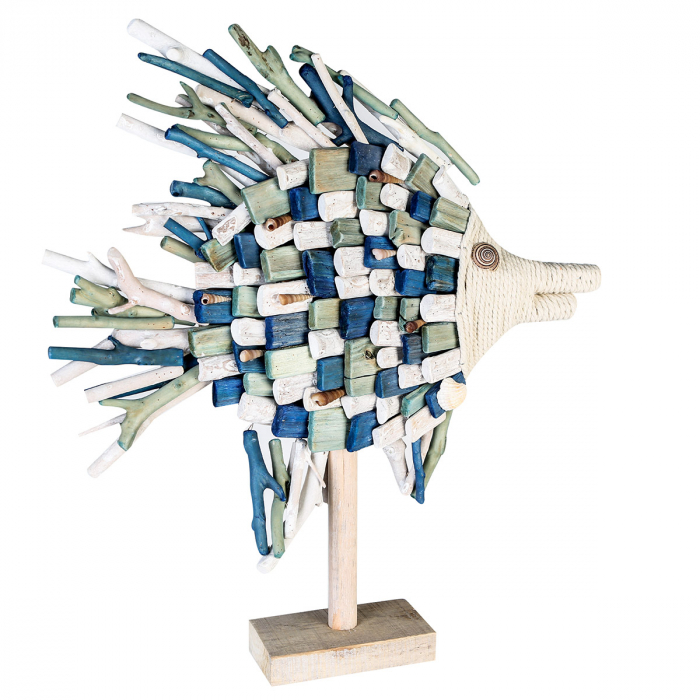 Figurina Fish, lemn, alb albastru, 54x56x10 cm