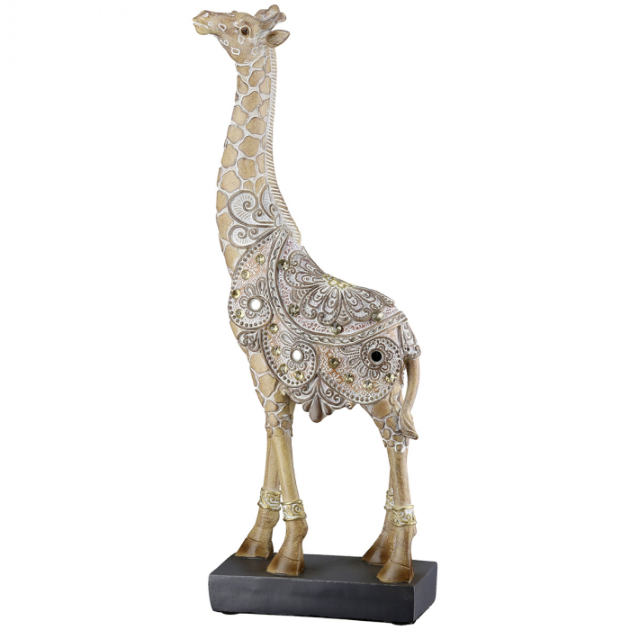 Figurină, Girafă, Motiv oglindă, oriental, Rășină sintetică, maro, PU 2, L. 5 cm, L. 11 cm, H 31 cm [1]