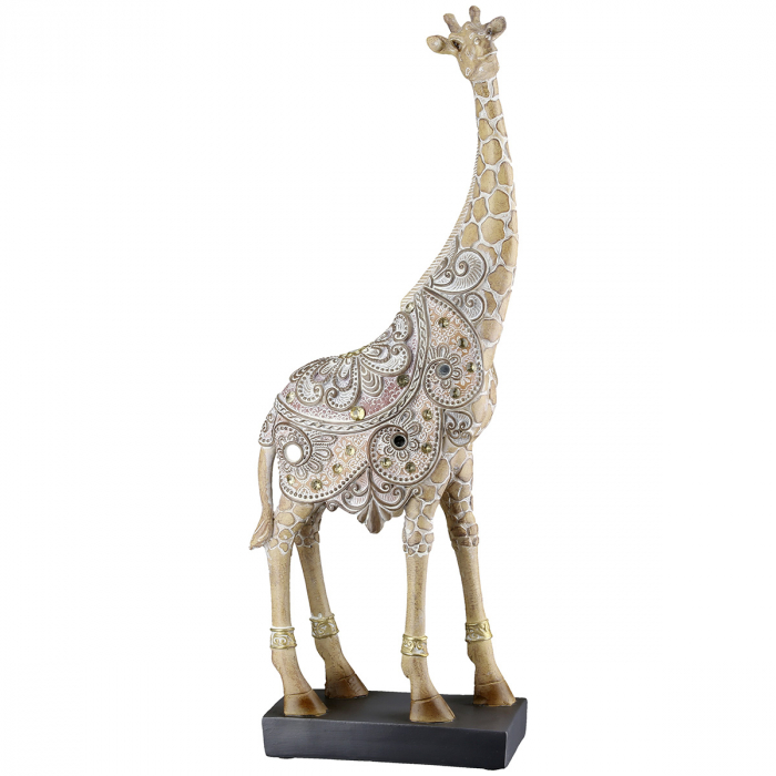 Figurină, Girafă, Motiv oglindă, oriental, Rășină sintetică, maro, PU 2, L. 6 cm, L. 13 cm, H 36 cm [1]