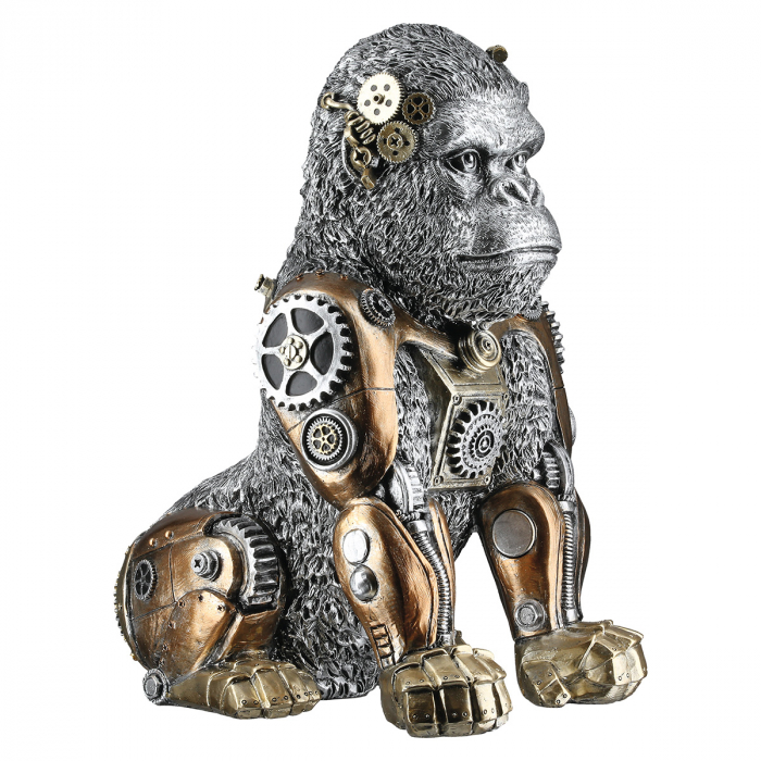 Figurină, Gorilă, Motiv roți dințate, Rășină sintetică, argintie, PU 1, L. 24 cm, L. 18 cm, H 31 cm [2]
