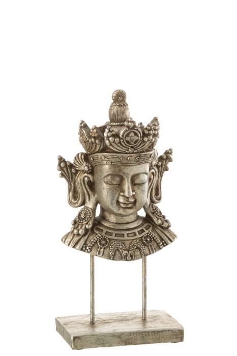 Figurina Head Buddah, Rasina, Argintiu, 16.5x10x33.5 cm