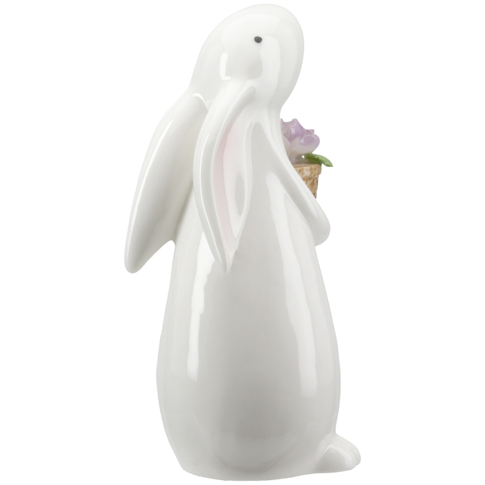 Figurina, (LED), Bunny, "Presa", Motiv floare, Portelan, Alb, L. 8.5 cm, W. 8 cm, H. 17 cm [4]
