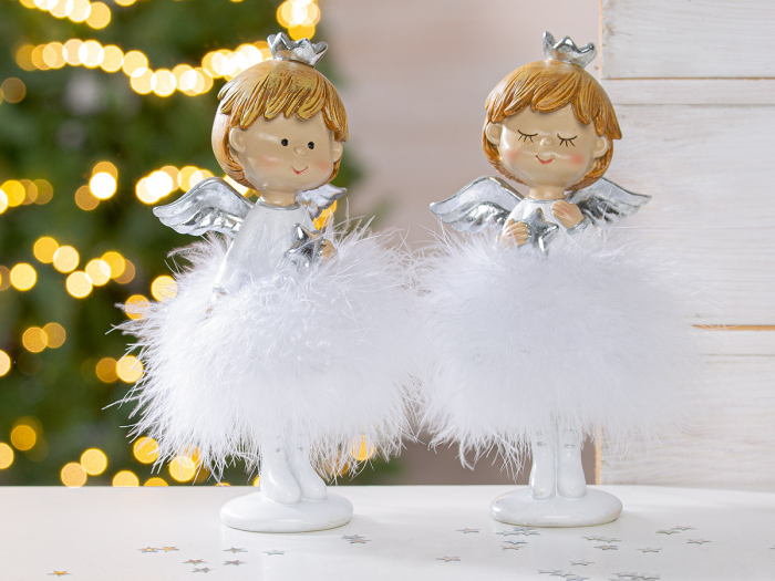 Figurina, ingeri, "Mila", Motiv stea, Poly, alb, PU 4, 2 asortate, L. 9 cm, L. 10 cm, H 20,5 cm [4]