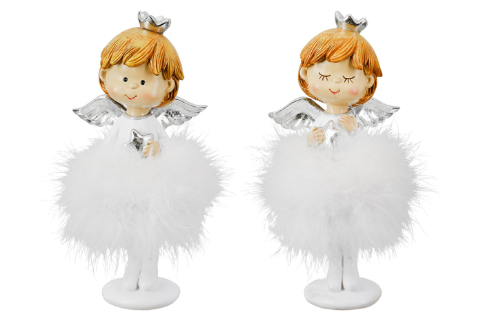 Figurina, ingeri, "Mila", Motiv stea, Poly, alb, PU 4, 2 asortate, L. 9 cm, L. 10 cm, H 20,5 cm [1]