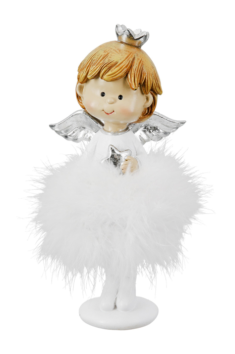 Figurina, ingeri, "Mila", Motiv stea, Poly, alb, PU 4, 2 asortate, L. 9 cm, L. 10 cm, H 20,5 cm [2]