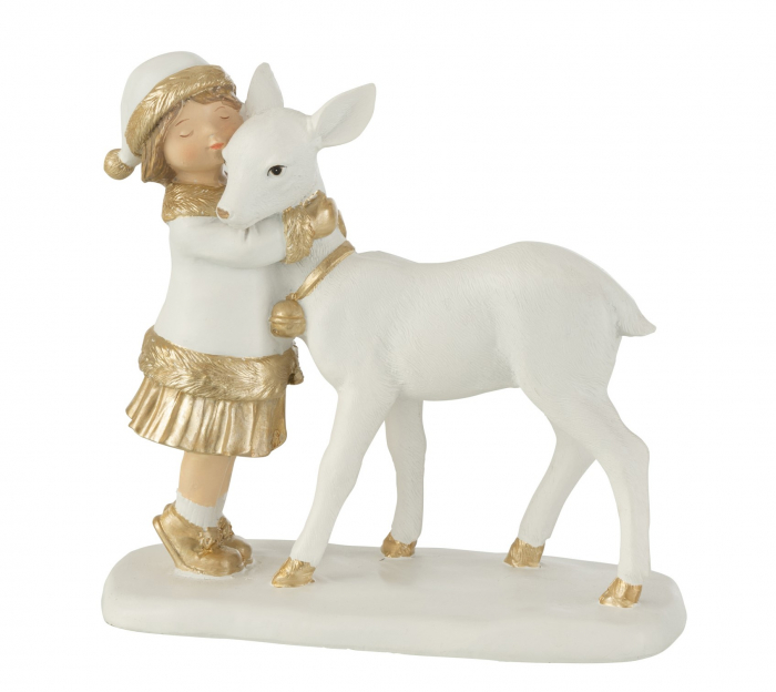 Figurina Kid With Reindeer, Rasina, Alb, 16.5x16.5x15 cm