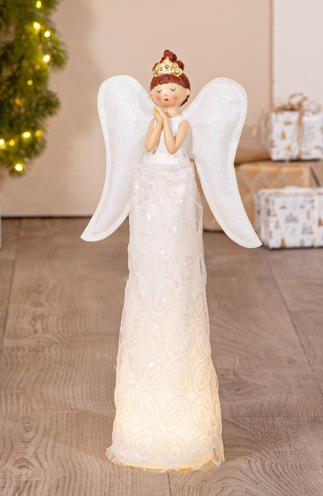 Figurina (LED), ingeri, „Eleni”, Rasina, alb, PU 2, L. 12 cm, L. 21 cm, H 46 cm [1]