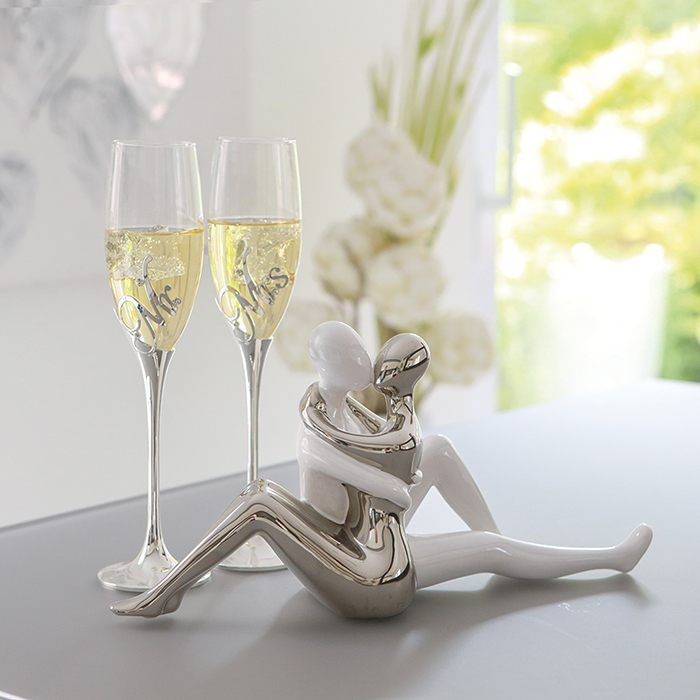 Figurina Love story, ceramica, alb/argintiu, 34.5x16.5 cm [2]
