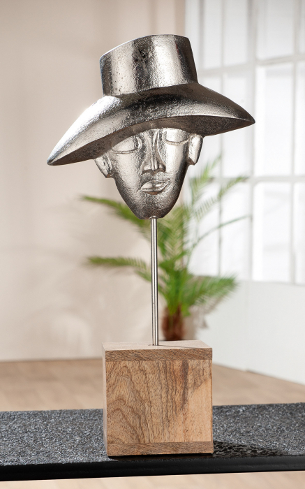 Figurina Luca, aluminiu lemn, argintiu, 21x41x10 cm