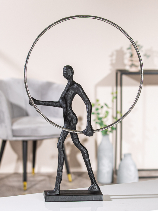 Figurina Man in Ring, aluminiu, negru, 33x54x8 cm