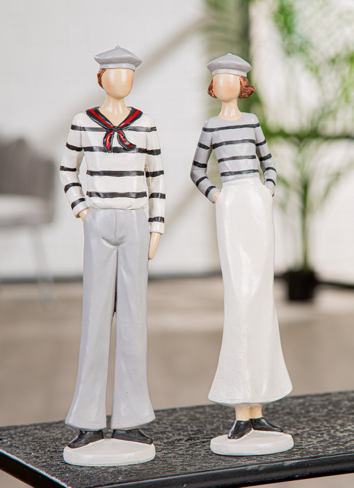 Figurină, Matrose, cu dungi, Rășină sintetică, crem, gri, PU 4, 2 asortate, L. 7 cm, l. 7 cm, H 30 cm [7]