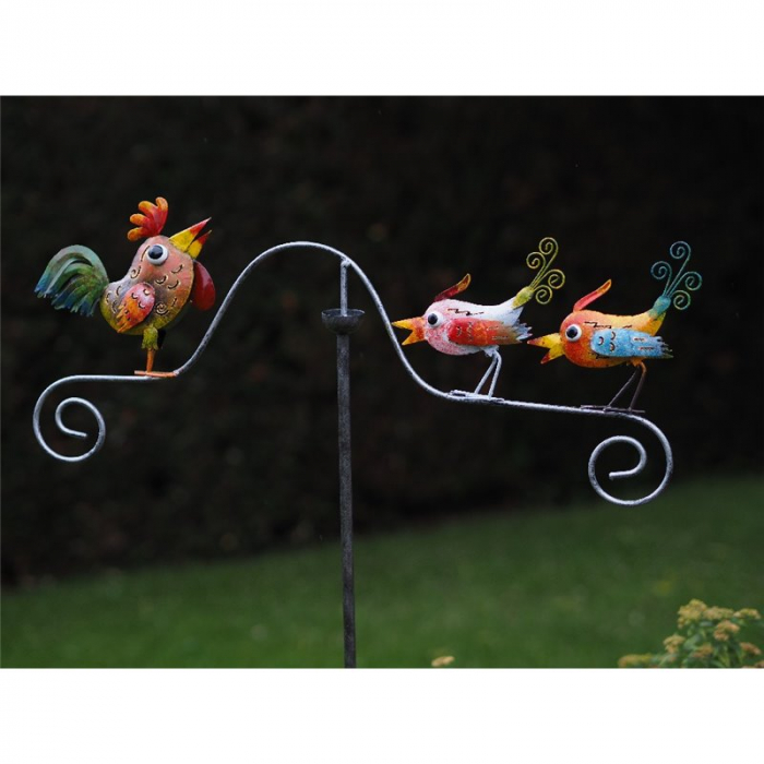 Figurina metal Balance birds rooster, 140x65x7 cm