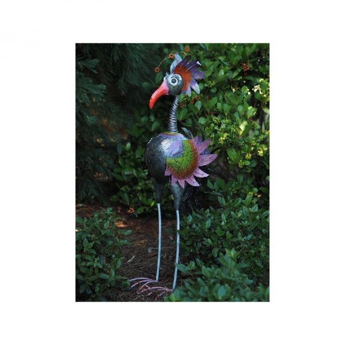 Figurina metal Large colourful bird (silver), 120x25x50 cm