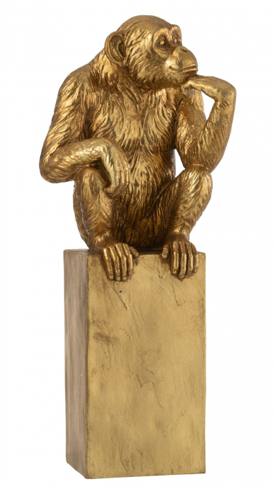 Figurina Monkey On Base, Rasina, Auriu, 16x13.5x39 cm