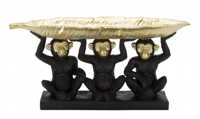 Figurina Monkey, Rasina, Negru Auriu, 20x43x15.7 cm