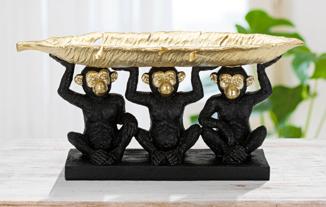Figurina Monkey, Rasina, Negru/Auriu, 20x43x15.7 cm [7]