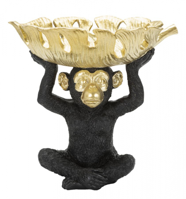 Figurina Monkey, Rasina, Negru Auriu, 24x25.2x21 cm