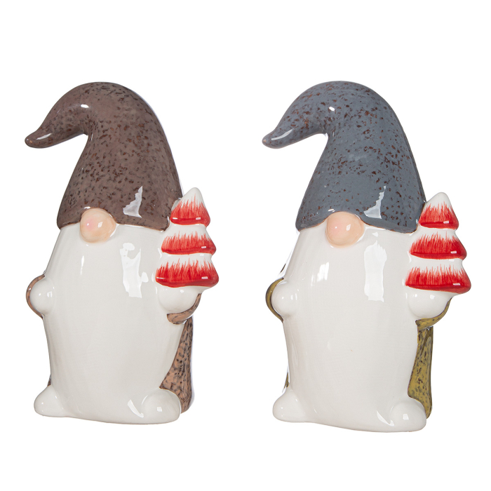 Figurina, Mos Craciun, „Verdo”, motiv brad de Craciun, ceramica, maro, verde, PU 4, 2 asortate, L. 8 cm, l. 12 cm, H 18 cm [4]