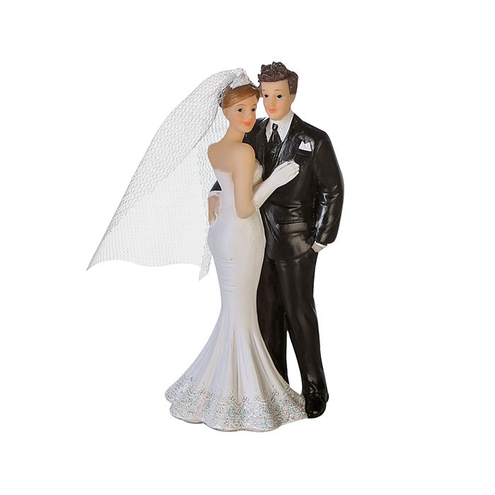 Figurina nunta Arm in arm, rasina, alb negru, 6x11 cm