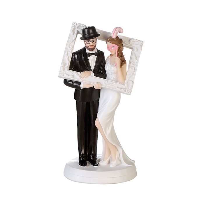 Figurina nunta Photobox, rasina, alb negru, 10x18 cm