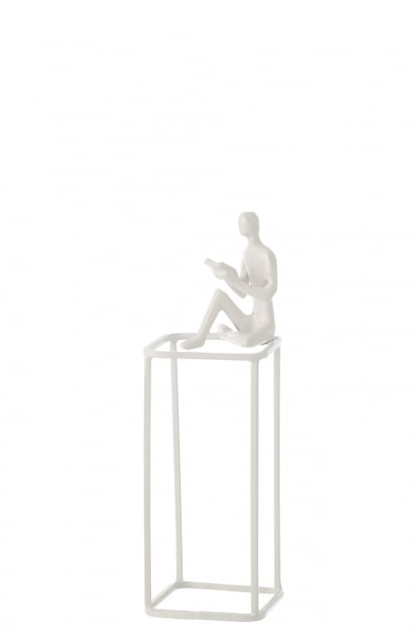 Figurina On Cube, Aluminiu, Alb, 10x10x30 cm