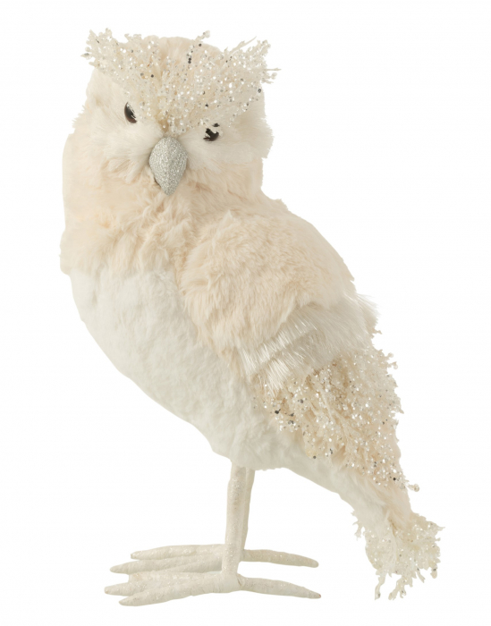 Figurina Owl, Fibre sintetice, Crem, 27x22x42 cm
