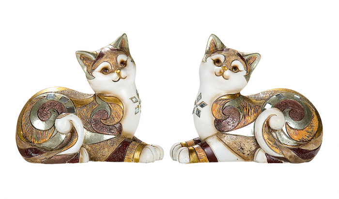 Set 2 figurine asortate pisica, rasina, multicolor, 15x8x14 cm