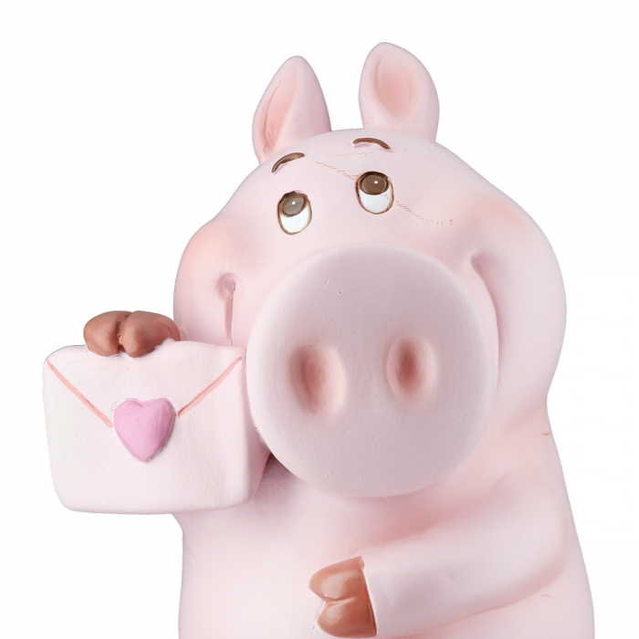 Figurină, Porc, Babe, Polyresin, trandafir, PU 6, 2 buc. asortate, L. 9,5 cm, L. 10,5 cm, H. 16,5 cm [4]