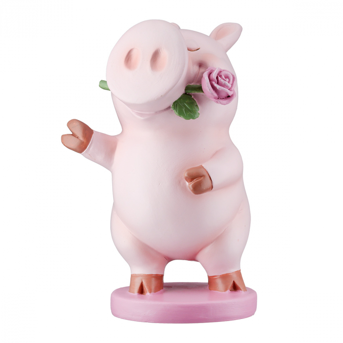 Figurină, Porc, Babe, Polyresin, trandafir, PU 6, 2 buc. asortate, L. 9,5 cm, L. 10,5 cm, H. 16,5 cm [2]