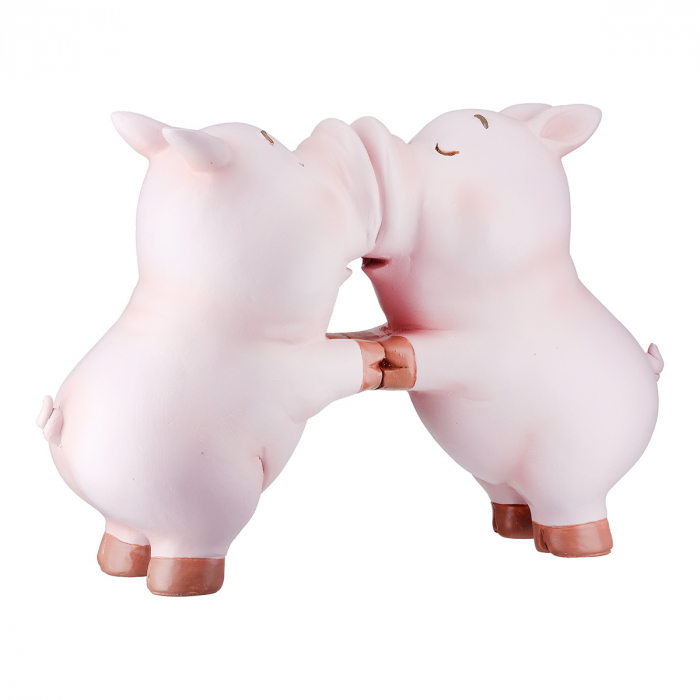 Figurină, Porc, Kissing Babe, Polirășină, trandafir, PU 4, L. 8,5 cm, L. 13,5 cm, H. 19,5 cm [1]