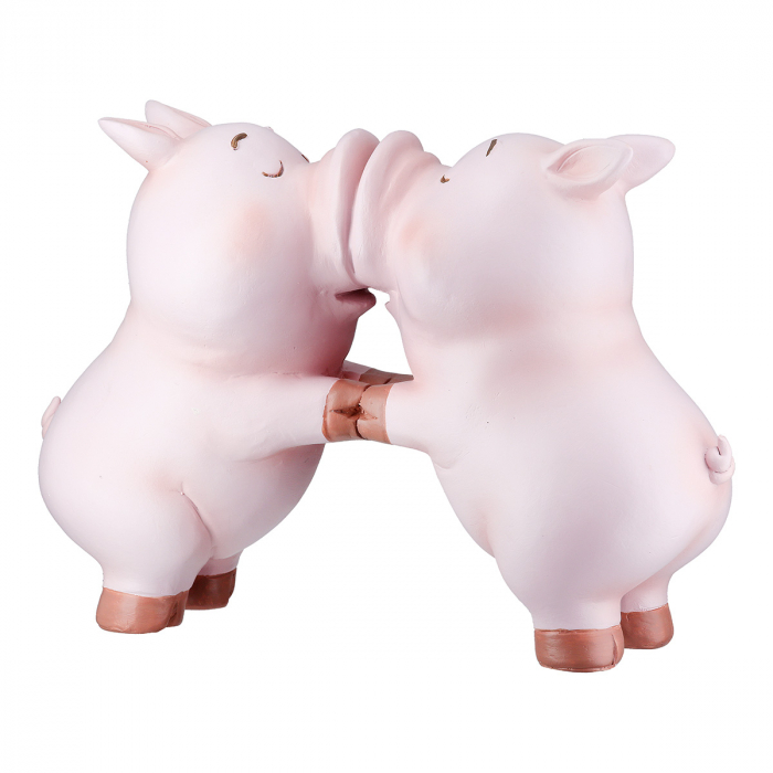 Figurină, Porc, Kissing Babe, Polirășină, trandafir, PU 4, L. 8,5 cm, L. 13,5 cm, H. 19,5 cm [2]