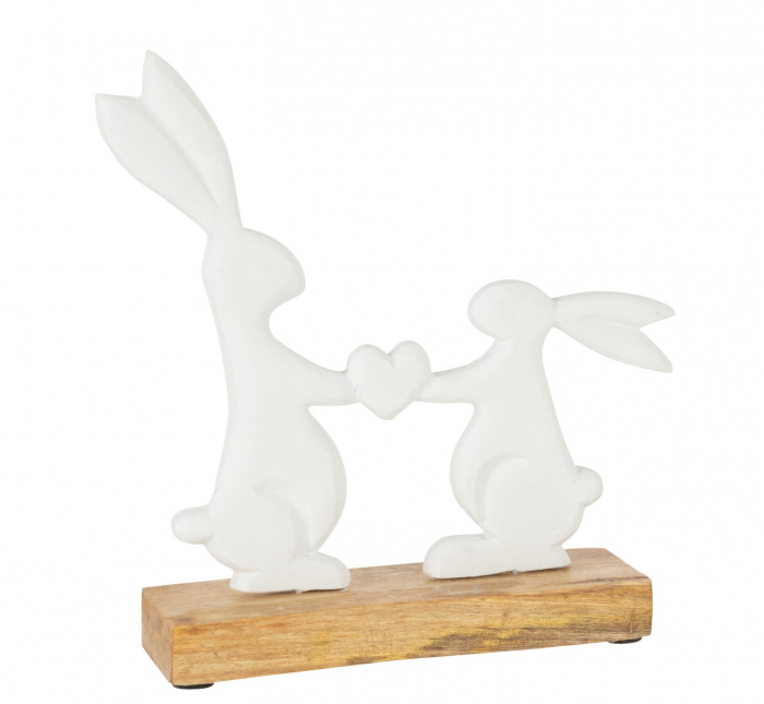 Figurina Rabbits Couple, Aluminiu, Alb Natural, 20x5.5x20 cm