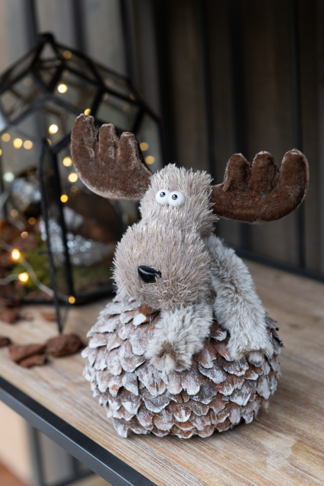 Figurina Reindeer+Scarf Bark, Lemn, Maro, 14x10x19 cm [2]
