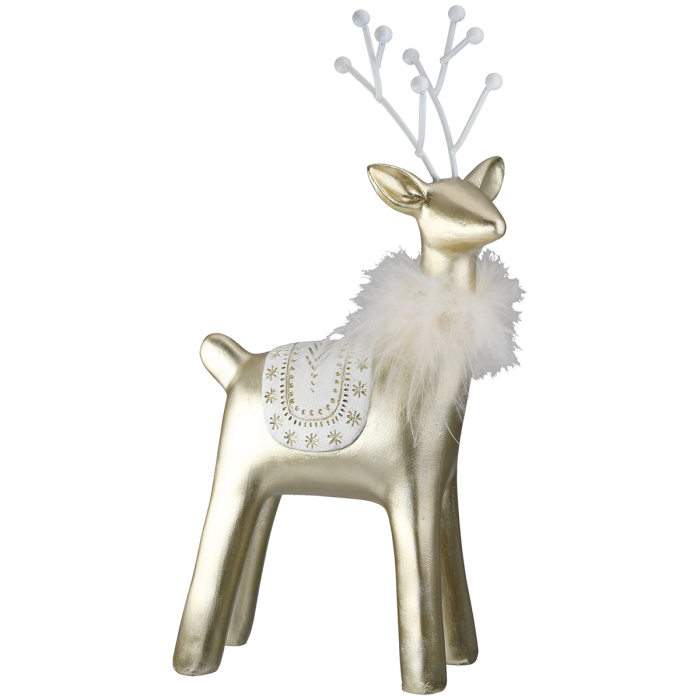 Figurina, Ren, „Roger”, Material textil, alb, auriu, PU 2, 2 asortate, L. 8 cm, L. 18 cm, H 40 cm [3]