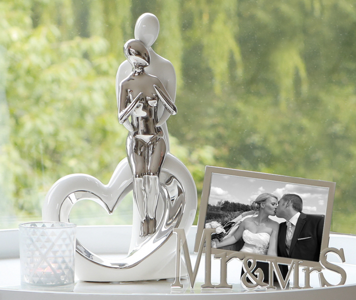 Figurina Romance, ceramica, alb/argintiu, 19.5x33.5 cm [3]