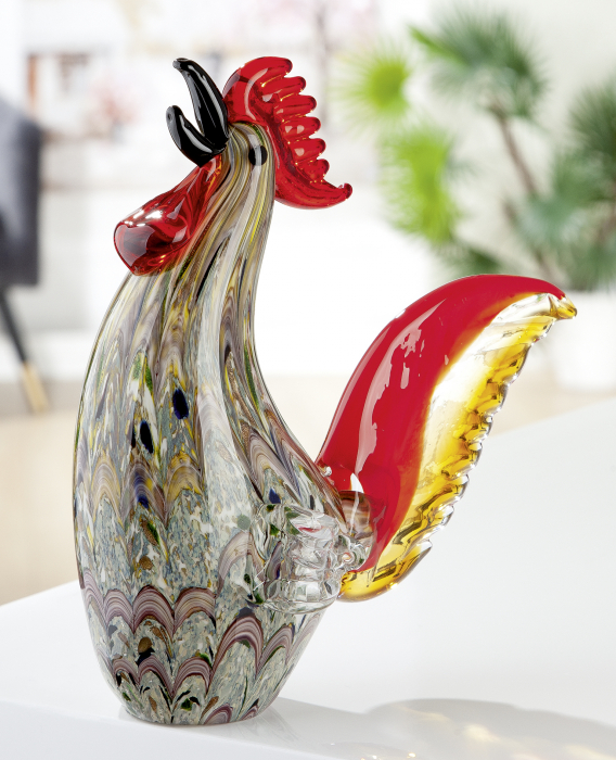 Figurina Rooster Macula, sticla, multicolor, 25.5x27x12.5 cm