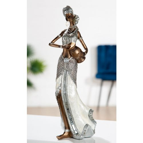 Figurina Sahel cu toba, Rasina, Maro Argintiu, 38x14x11 cm
