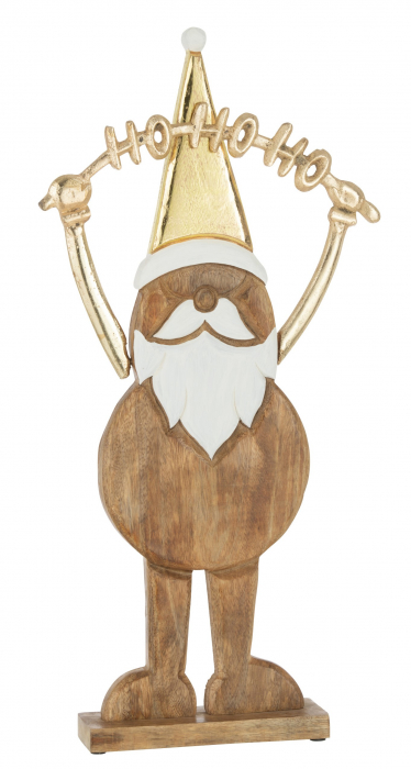 Figurina Santa Claus Hohoho, Lemn, Auriu, 48x2.5x60 cm