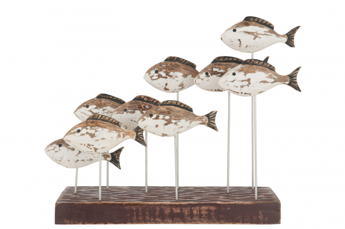 Figurina School Fish On Foot, Lemn, Maro Alb, 52x13x40 cm